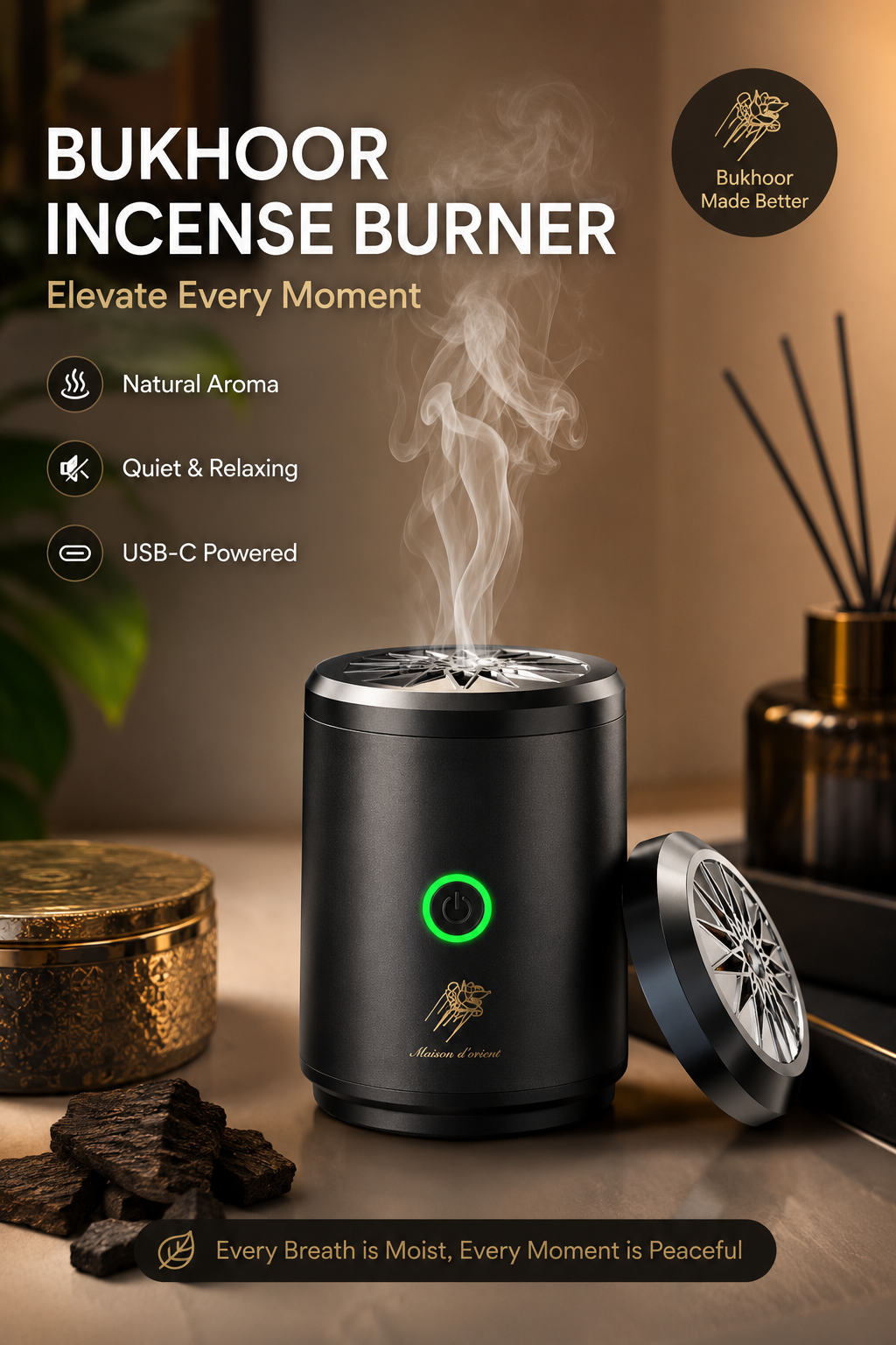Portable Bakhoor Burner – USB Rechargeable
